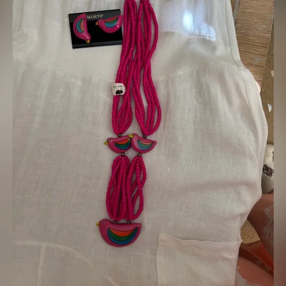 Collectif Vintage 1980s Pink Parrot Beaded Necklace and Earrings Women’s OS New - Picture 9 of 10